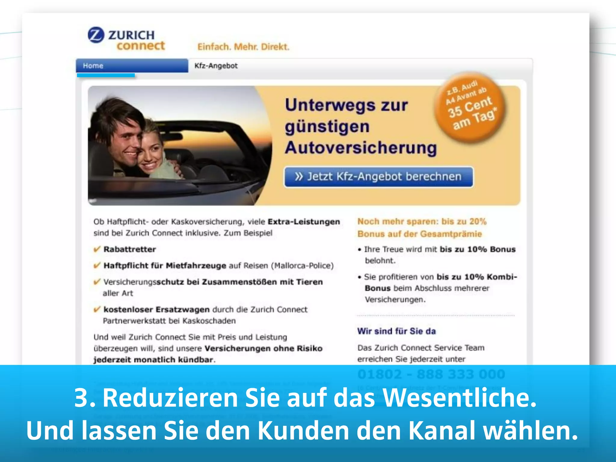 3. Reduzieren Sie auf das Wesentliche.
Und lassen Sie den Kunden den Kanal wählen.
 © orange8 interactive ag, 2010           23
 