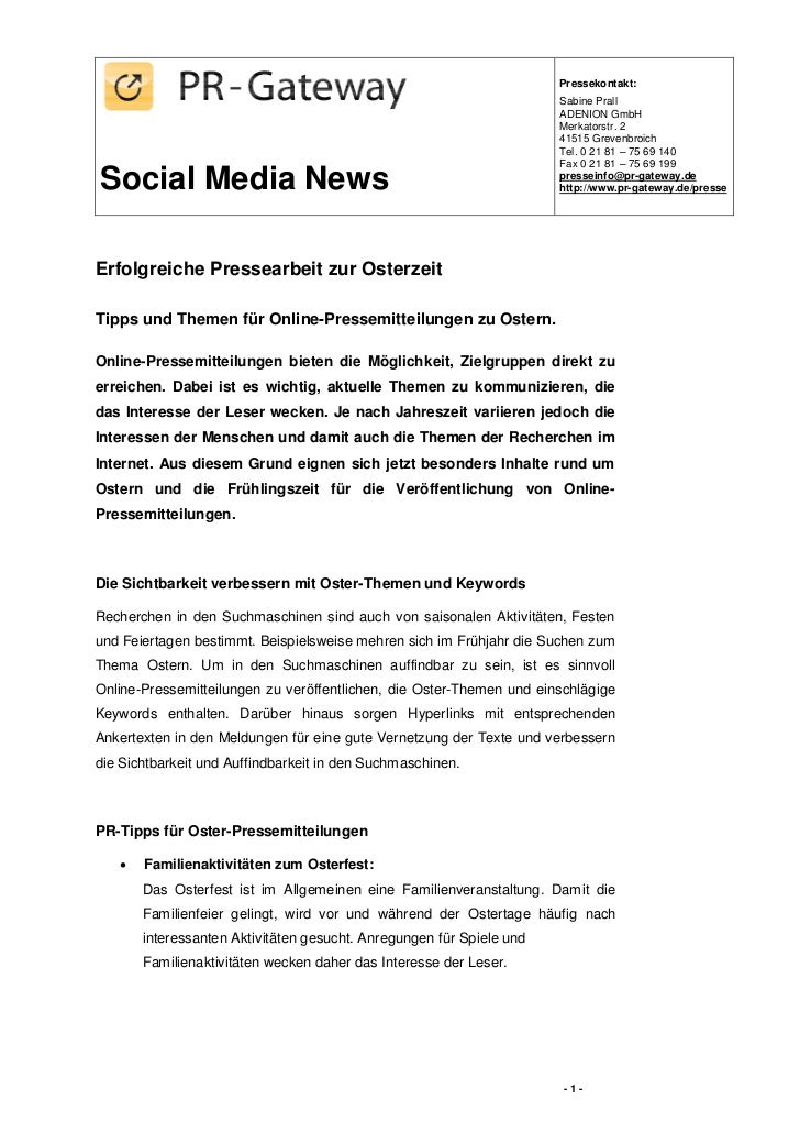 Erfolgreiche Pressearbeit Zur Osterzeit