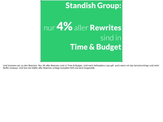 Standish Group:
!
nur 4%aller Rewrites
sind in
Time & Budget
Und kommen wir zu den Rewrites. Nur 4% aller Rewrites sind in...
