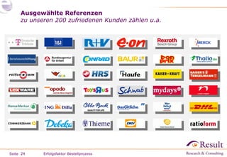 Ausgewählte Referenzen z u unseren 200 zufriedenen Kunden zählen u.a. Erfolgsfaktor Bestellprozess 