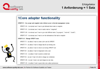 www.software-quality-lab.com | Ihr Partner für Software Qualität und Testen
1 Anforderung = 1 Satz
Erfolgsfaktor
| Folie 10
 