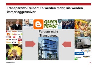 Transparenz-Treiber: Es werden mehr, sie werden
 immer aggressiver




                    Fordern mehr
                    Transparenz




Klenk & Hoursch                                    ‹#›
 