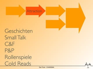 Attraction




Geschichten
Small Talk
C&F
P&P
Rollenspiele
Cold Reads       Der Fürst - CHARISMA   !26
 