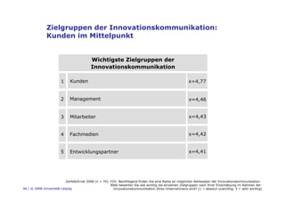 46 / © 2008 Universität Leipzig
Zielgruppen der Innovationskommunikation:
Kunden im Mittelpunkt
Zerfaß/Ernst 2008 (n = 70)...