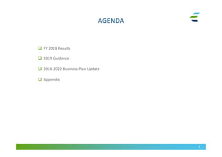 AGENDA
FY 2018 Results
2019 Guidance
2018-2022 Business Plan Update
Appendix
3
 