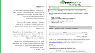 FEEDBACK
Na maioria das vezes que é feita uma compra
pela internet, imediatamente é enviado por e-
mail uma confirmação, acompanhada de
informações detalhadas sobre o
produto/serviço adquirido.
Também há feedback quando é feito um
pagamento com determinados cartões e o
usuário logo recebe um sms confirmando o
pagamento.
Outra forma de feedback parecida é quando o
usuário se cadastra em um determinado site e
o mesmo lhe envia um e-mail agradecendo e
registrando sua nova conta.
“Projetar um produto de tal modo que as ações
realizadas pelo usuário sejam reconhecidas e que
uma indicação significativa seja dada sobre os
resultados das ações.”
(JORDAN, 1998)
 