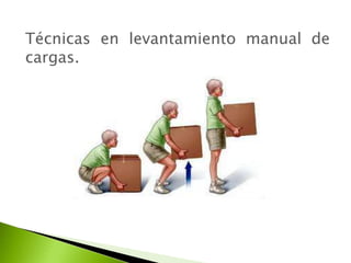 Técnicas en levantamiento manual de
cargas.
 