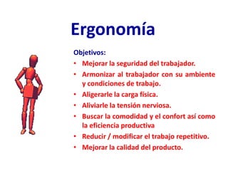 ErgonomíaObjetivos:Mejorar la seguridad del trabajador.