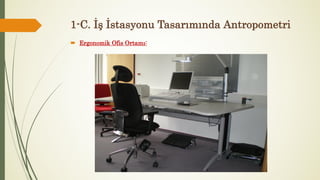 1-C. İş İstasyonu Tasarımında Antropometri
 Ergonomik Ofis Ortamı:
 