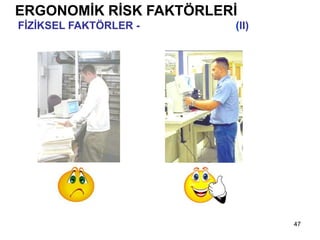 47
ERGONOMİK RİSK FAKTÖRLERİ
FİZİKSEL FAKTÖRLER - Biçimsiz Duruşlar (II)
 