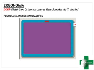 ERGONOMIA
DORT-Distúrbios Osteomusculares Relacionados Ao Trabalho'
POSTURA EM MICROCOMPUTADORES
 