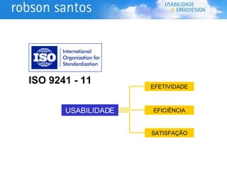 ISO 9241 - 11 USABILIDADE EFETIVIDADE EFICIÊNCIA SATISFAÇÃO 