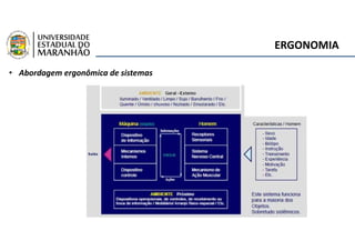 ERGONOMIA
• Abordagem ergonômica de sistemas
 