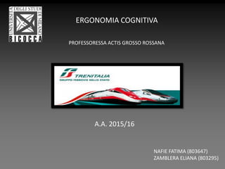ERGONOMIA COGNITIVA
NAFIE FATIMA (803647)
ZAMBLERA ELIANA (803295)
PROFESSORESSA ACTIS GROSSO ROSSANA
A.A. 2015/16
 