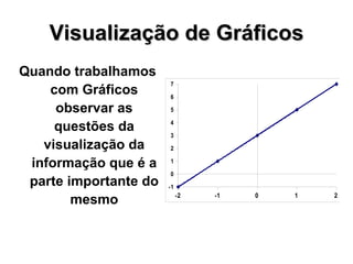 Visualização de Gráficos Quando trabalhamos com Gráficos observar as questões da visualização da informação que é a parte importante do mesmo 