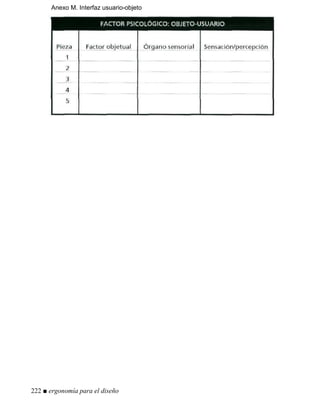Anexo M. Interfaz usuario-objeto
222 ■ ergonomía para el diseño
 