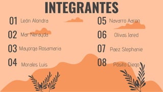 INTEGRANTES
León Alondra
Mar Nerayda
Mayorga Rosamaria
Morales Luis Pósito Diego
Paez Stephanie
Olivas Jared
Navarro Aaron01
02
03
04
05
06
07
08
 