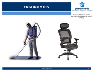ERGONOMICS
Bureau of Workers Comp
PA Training for Health & Safety
(PATHS)

PPT-010-02

1

 