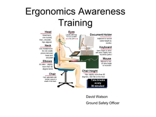 Ergonomics Awareness
Training
David Watson
Ground Safety Officer
 
