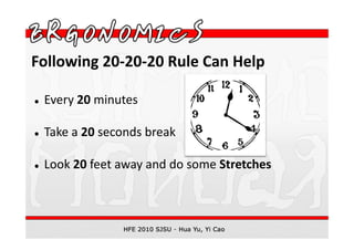 Following 20-20-20 Rule Can Help

 Every 20 minutes

 Take a 20 seconds break

 Look 20 feet away and do some Stretches
 