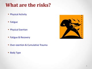 Used to increase employee safety and comfort and to optimize work performance and quality.2