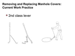 Removing and Replacing Manhole Covers:
Current Work Practice
2nd class lever
 