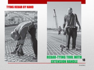 TYING REBAR BY HAND

REBAR-TYING TOOL WITH
18
EXTENSION HANDLE
11/6/2013

 