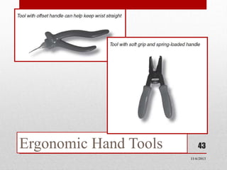 Avoid tools with finger grooves

Ergonomic Hand Tools

43
11/6/2013

 