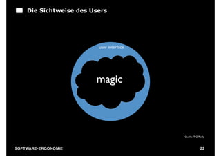Die Sichtweise des Users




                              user interface

                                 logic


                                  data
                              magic



                                               Quelle: T. O‘Reilly



S O F TWA RE -ER GON OM I E                                   22
 