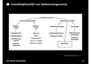Interdiziplinarität von Softwareergonomie




                                             Quelle: Dr. Hansjürgen Paul



S O F TWA RE -ER GON OM I E                                                56
 