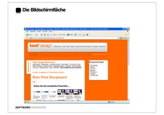 Die Bildschirmfläche:




SOFTWAREERGONOMIE          Folie:
 