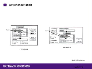 Folie: 9
Aktionshäufigkeit
REDESIGN
1. VERSION
Quelle:B. Shneiderman
 