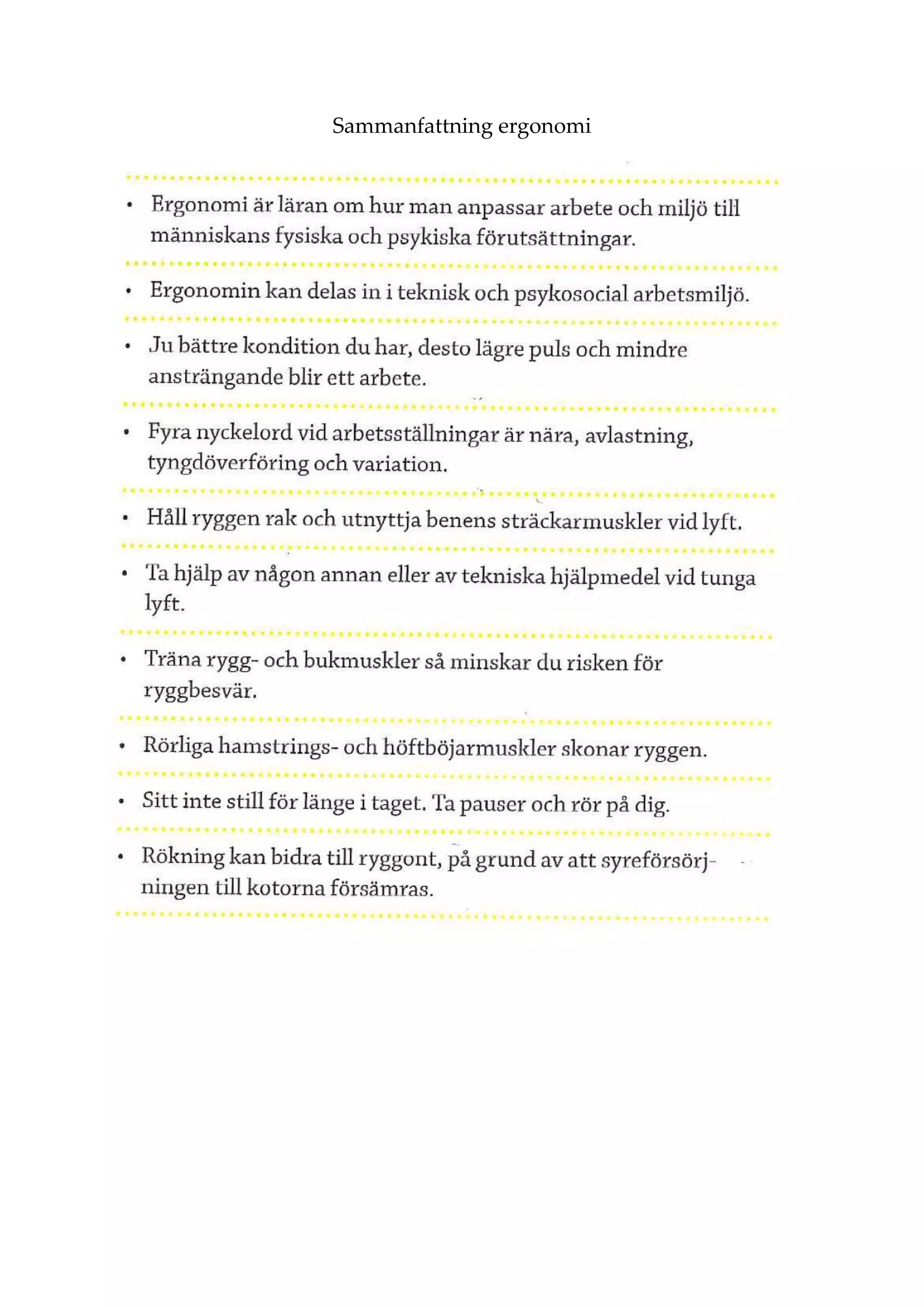 Sammanfattning ergonomi
 