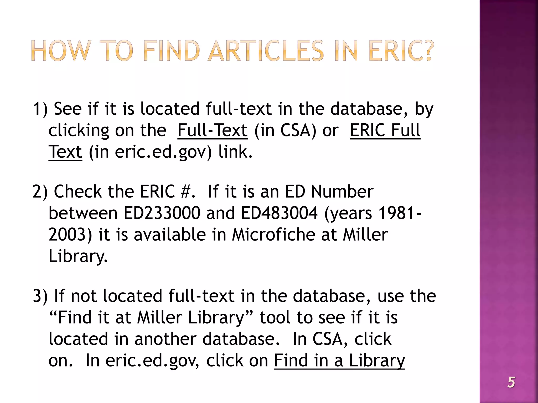 SEARCH ERIC EDUCATIONAL INFORMATION RESOURCE CENTER visual data 5