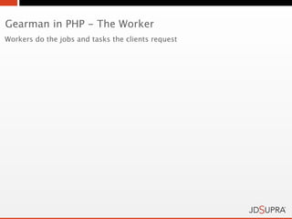 Gearman in PHP - The Worker
Workers do the jobs and tasks the clients request
 