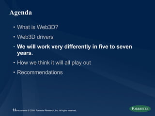 Agenda <ul><li>What is Web3D? </li></ul><ul><li>Web3D drivers </li></ul><ul><li>We will work very differently in five to s...