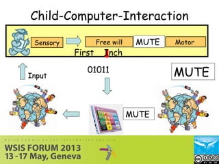 Input
Sensory
Output
Free will Motor
Child-Computer-Interaction
First Inch
MUTE
MUTE
MUTE
01011
 