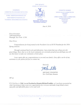 Erica Presidential Honors NYS Senate Letter June 2016