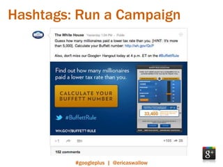 Hashtags: Run a Campaign




         #googleplus | @ericaswallow
 
