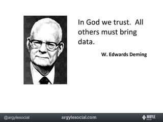 In God we trust.  All others must bring data. W. Edwards Deming 