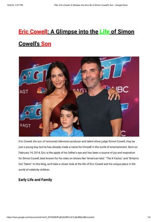 Eric Cowell-A Glimpse into the Life of Simon Cowell's Son