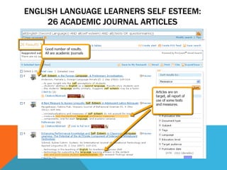 ENGLISH LANGUAGE LEARNERS SELF ESTEEM:
26 ACADEMIC JOURNAL ARTICLES

 