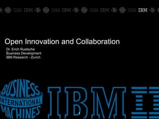 Open Innovation and Collaboration
Dr. Erich Ruetsche
Business Development
IBM Research - Zurich




                        1
 
