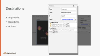 Destinations
• Arguments
• Deep Links
• Actions
 