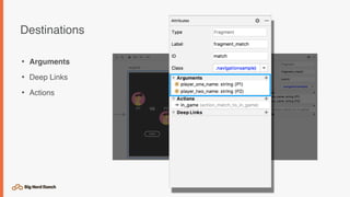 Destinations
• Arguments
• Deep Links
• Actions
 