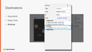 Destinations
• Arguments
• Deep Links
• Actions
 
