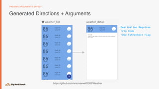 Generated Directions + Arguments
PASSING ARGUMENTS SAFELY
Destination Requires
•Zip Code
•Use Fahrenheit Flag
https://github.com/ericmaxwell2003/Weather
 