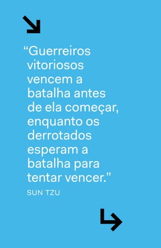 ↲
↘
“Guerreiros
vitoriosos
vencem a
batalha antes
de ela começar,
enquanto os
derrotados
esperam a
batalha para
tentar vencer.”
sun tzu
 
