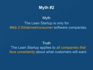 Lean StartupUnit of Progress: Validated Learning About Customers ($$$)Customer DevelopmentHypotheses, Experiments,InsightsProblem:unknownData, Feedback,InsightsSolution:unknownAgile Development