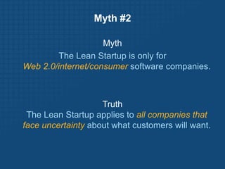 Lean StartupUnit of Progress: Validated Learning About Customers ($$$)<br />Customer Development<br />Hypotheses, Experime...